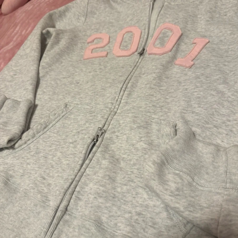 Hollister Women’s 2001 Zip-Up Hoodie - Grey with Pink Lettering - Size L - Picture 3 of 6